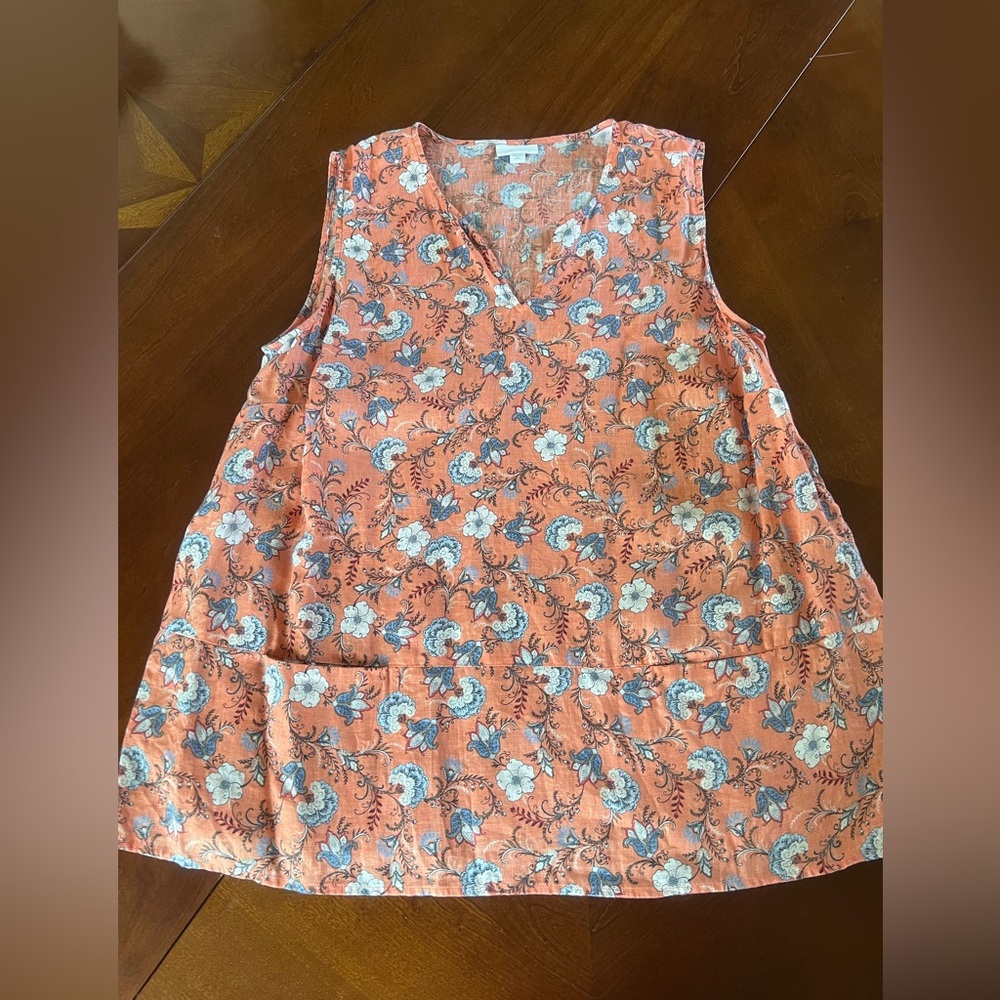 J. Jill Coral and Blue Floral Linen Top